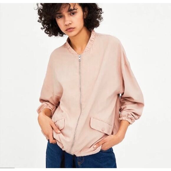 ZARA TRF Flowing Sateen Bomber Jacket Size M Full Zip Jacket Lightweight Layer - Picture 3 of 6